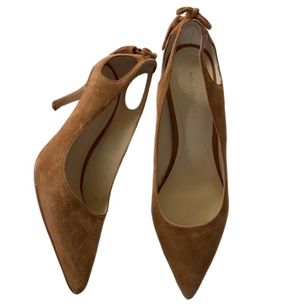 Marc Fisher Tan Suede Pointed Toe Pumps with Rear Bow Detail Size 7,5
